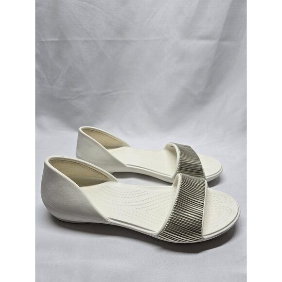 Crocs Women's Lina Embellished D'Orsay Oyster/ Silver Open Toe Flats Size 7 - Picture 1 of 12